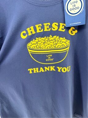 NWT Life Is Good Navy Crusher Tee Cheese and Thank You Macaroni and Cheese